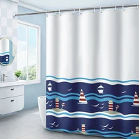on sale blue sailing boat patten waterproof shower curtain set with 8 hooks bathroom curtains 3jl818
