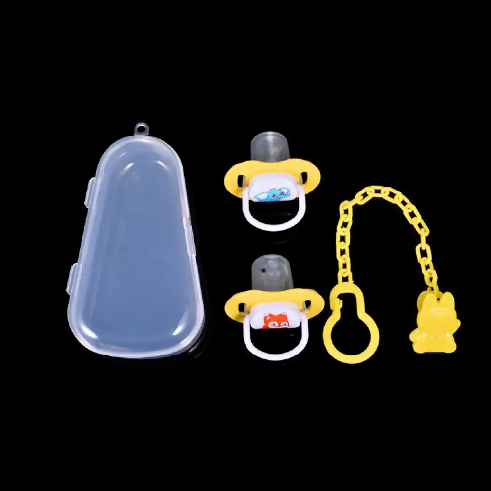 

3 Colors Baby Pacifier Set Silicone Nipple + Chain Combination Baby Sleeping Pacifier 2 Nipple 1 Chain 1 Dustproof Storage Box