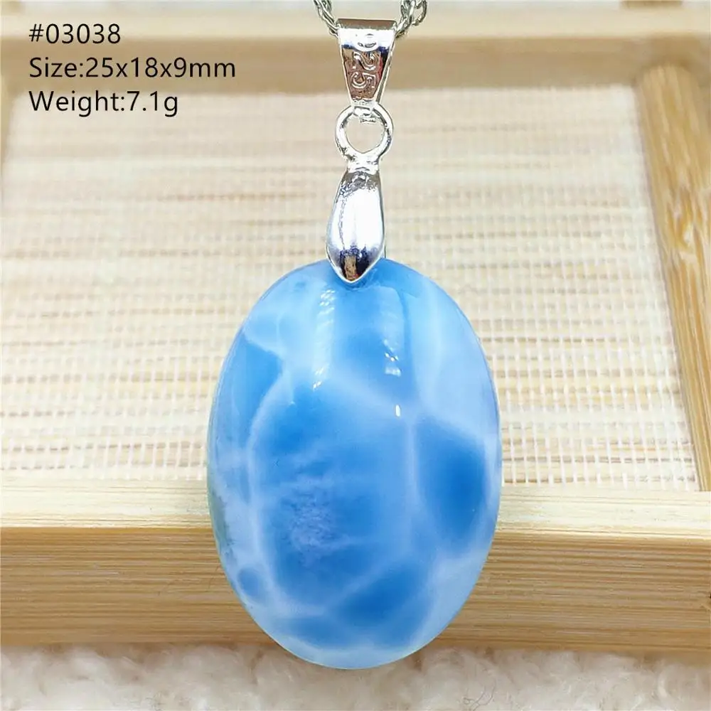 Натуральный Синий Larimar кулон 25x18x9 мм для женщин овальная водяная Капля воды узор с