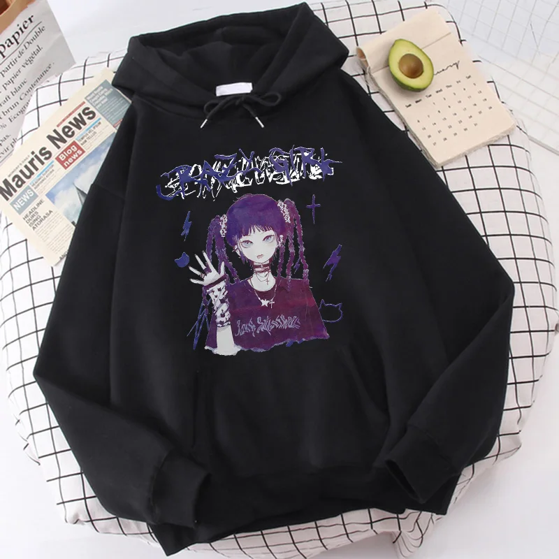 

Goth Anime Hoodie Aesthetic Women Sweatshirt Punk Grunge Streetwear Ladies Gothic Top Manga Harajuku Clothes Y2k Female 90s