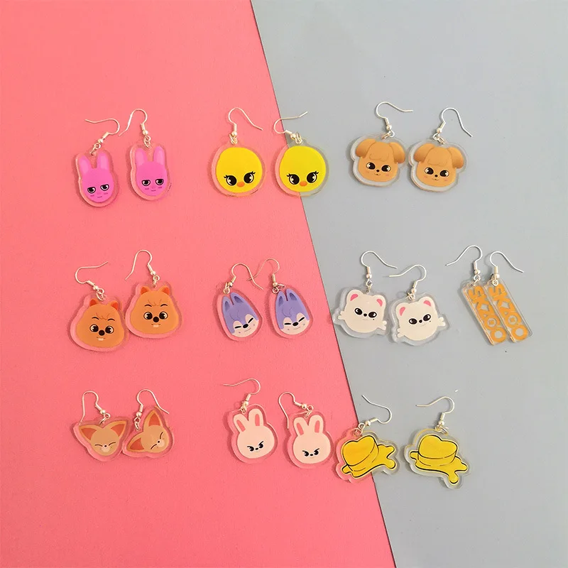 

1 Pair Kpop Stray Kids SKZOO Stud Earrings Cartoon Cute Wolf Chan Ear stud Straykids supplies