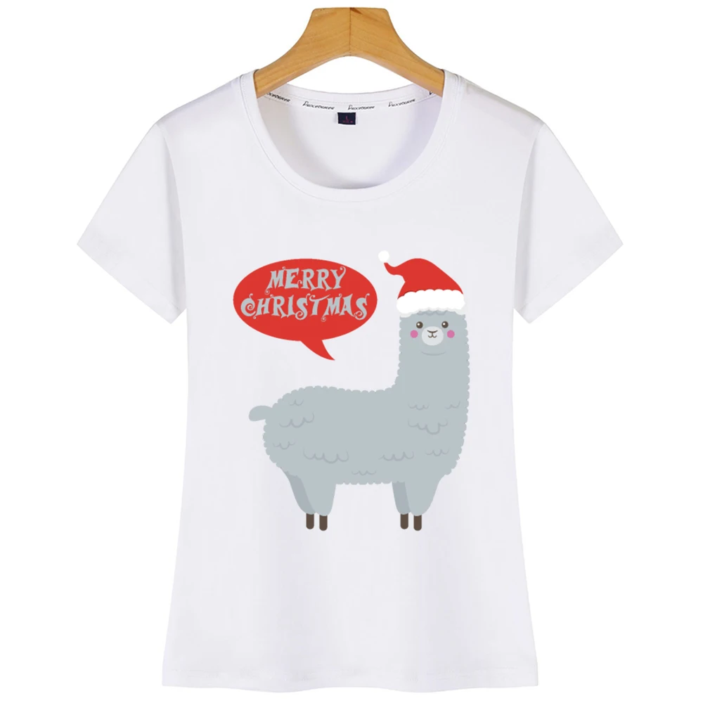 Футболка женская с альпакой базовая черная короткая рубашка рождественским