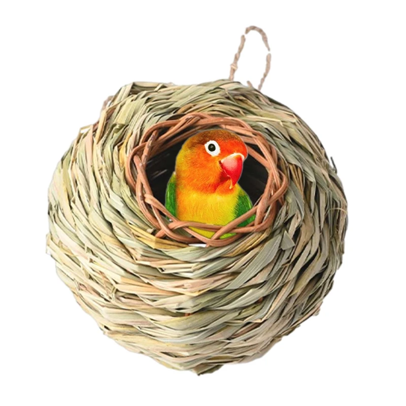 

Hanging Bird Hut Natural Grass Handwoven Hummingbird House for Outside Spherical Finch Nest for Garden Window Decoration