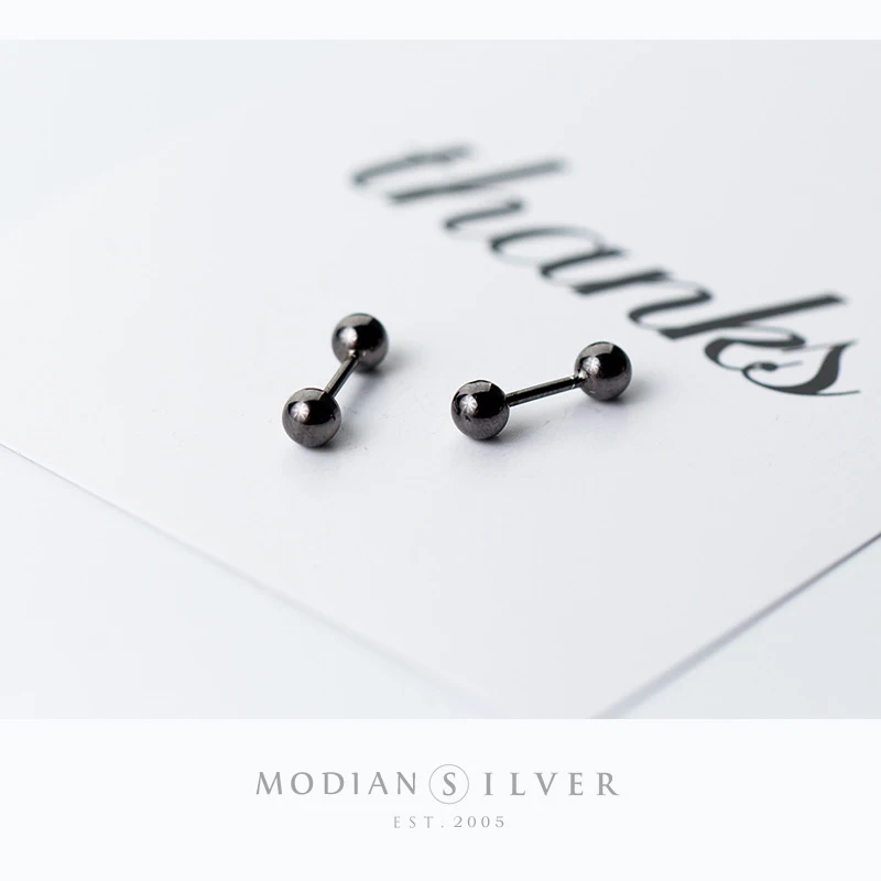 Modian Мода 925 стерлингового серебра черный светильник бусины серьги-гвоздики для