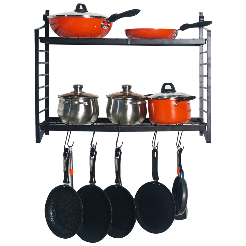 

Wall Mounted Pot Pan Rack Multifunctional Kitchen Bookshelf Storage Rack with Bottle Rack Silverware Caddy Cutlery Blocks Hang