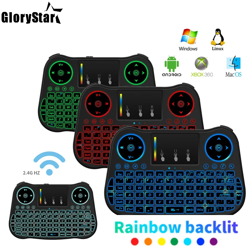 Беспроводная мини клавиатура с подсветкой 2 4 ГГц Воздушная мышь многоцветная