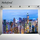 Виниловый фон для фотосъемки Mehofond с изображением городских зданий ночных неоновых огней синего неба