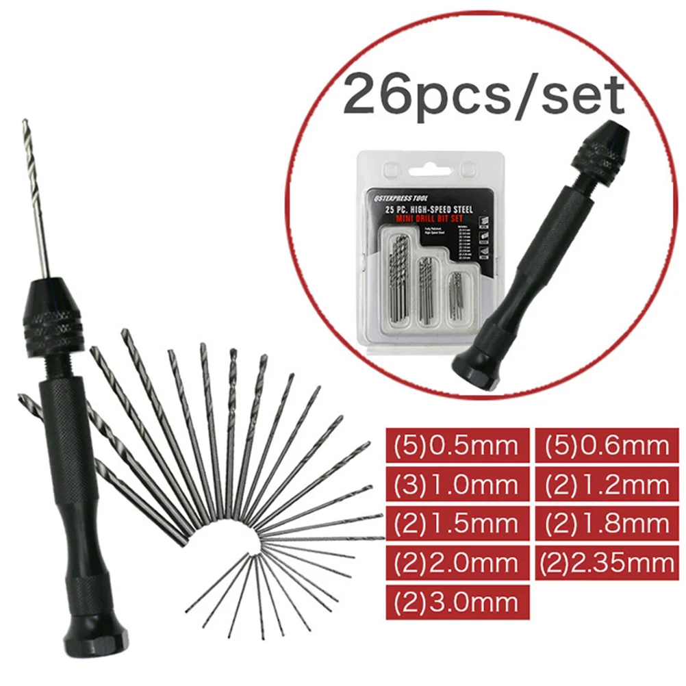 

26 Pcs/Set 1 Pc Manual Single Ended Mouth Pin Vise Hand Drill Wire Gauge Bit Holder Twisting Tools Rotary Tool with 25pcs