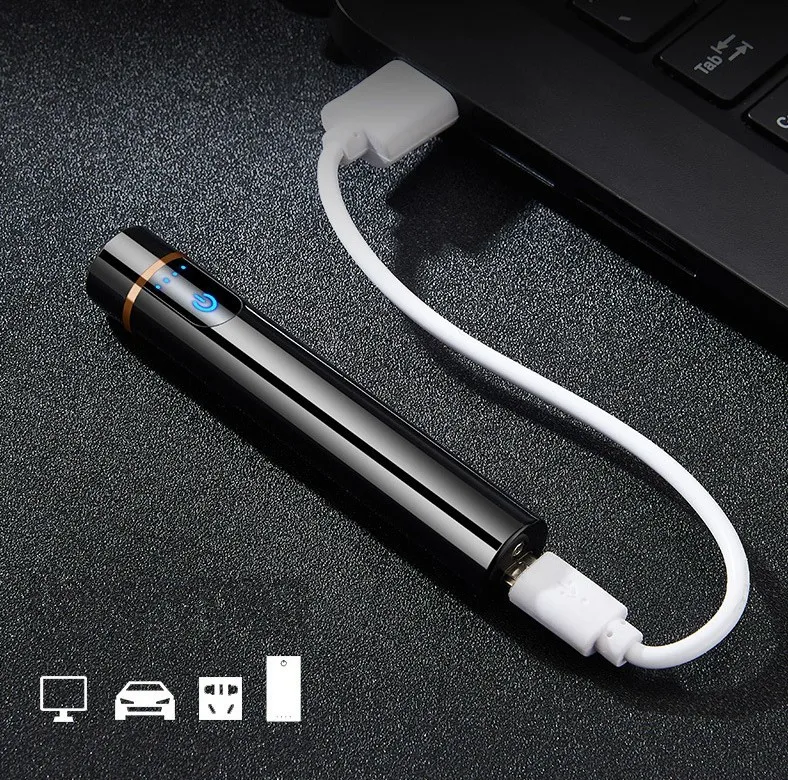 

2020 New Thin Charging Cigarette Lighter Metal Usb Lighters Rechargeable Electric Lighter Windproof High Quality Gadgets For Men