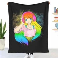 japanese anime girl rainbow punk kawaii manga throw blanket winter flannel bedspreads bed sheets blankets on cars and sofas