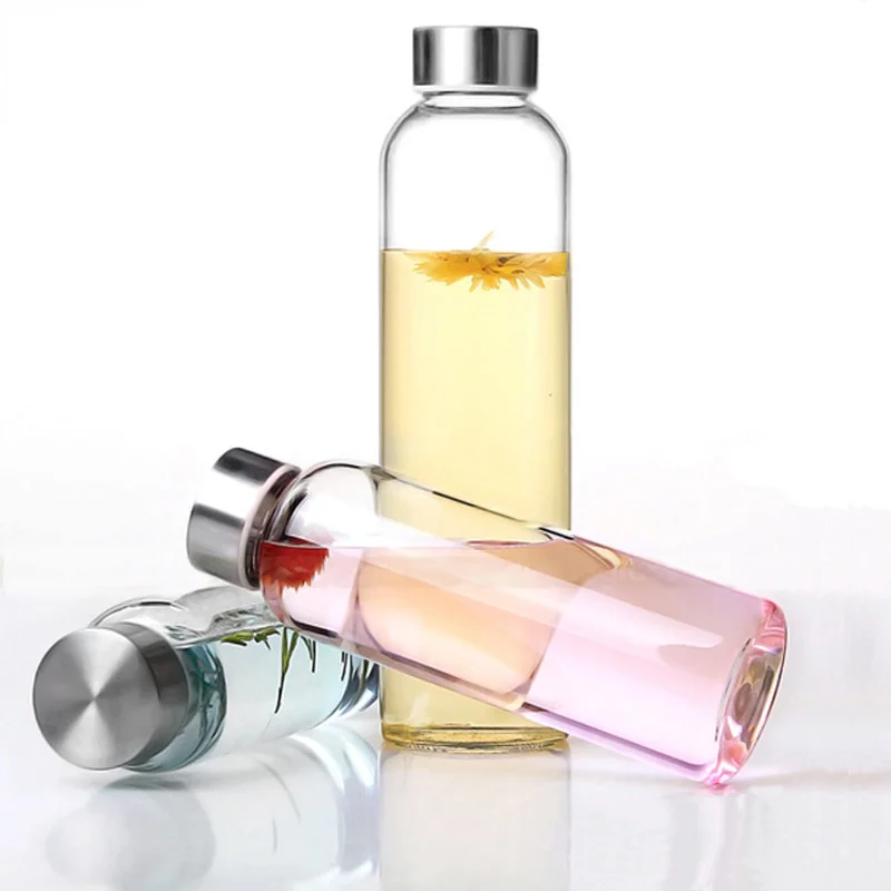 

portable car cup glass water bottle of sport bottle with steel cap and a protective bag travel bottle sports water cup
