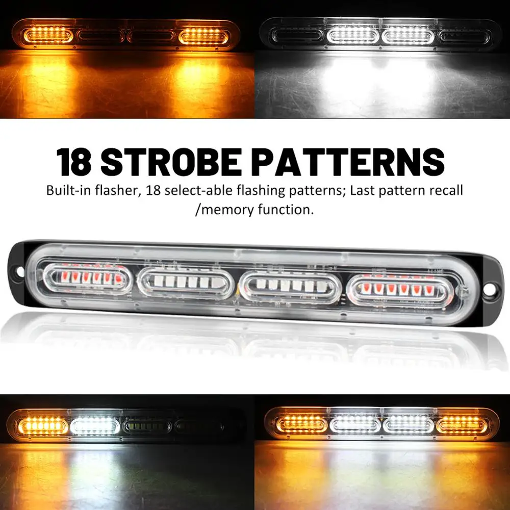 

72W 2PC Amber White 24LED Warning Hazard Flash LED Strobe Lights for Trucks, Cars, Plows, and Emergency Vehicles LED Strobe Ligh