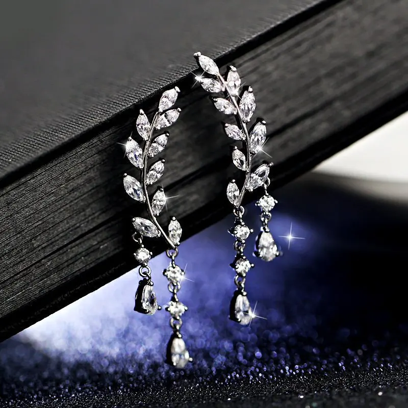LUOTEEMI роскошные свадебные Угловые Крылья капли воды CZ люстра серьги для женщин