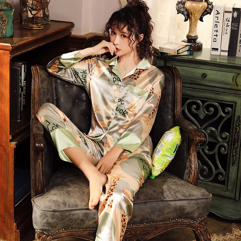 

Women Pajamas Set Autumn New Thin Animal Printed Pijamas Suit Long Sleeve Sleepwear Casual Home Clothes Pyjamas Femme Nightwear