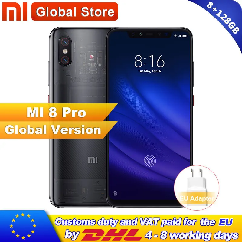 Глобальная версия xiaomi mi 8 Pro ГБ 128 Гб телефон 6 21 &quotSnapdragon 845 дисплей отпечатков