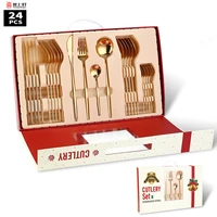 24pcsset silverware sets gold dinnerware knife fork spoon cutlery set kitchen tableware 1810 stainless steel spoons teaspoons