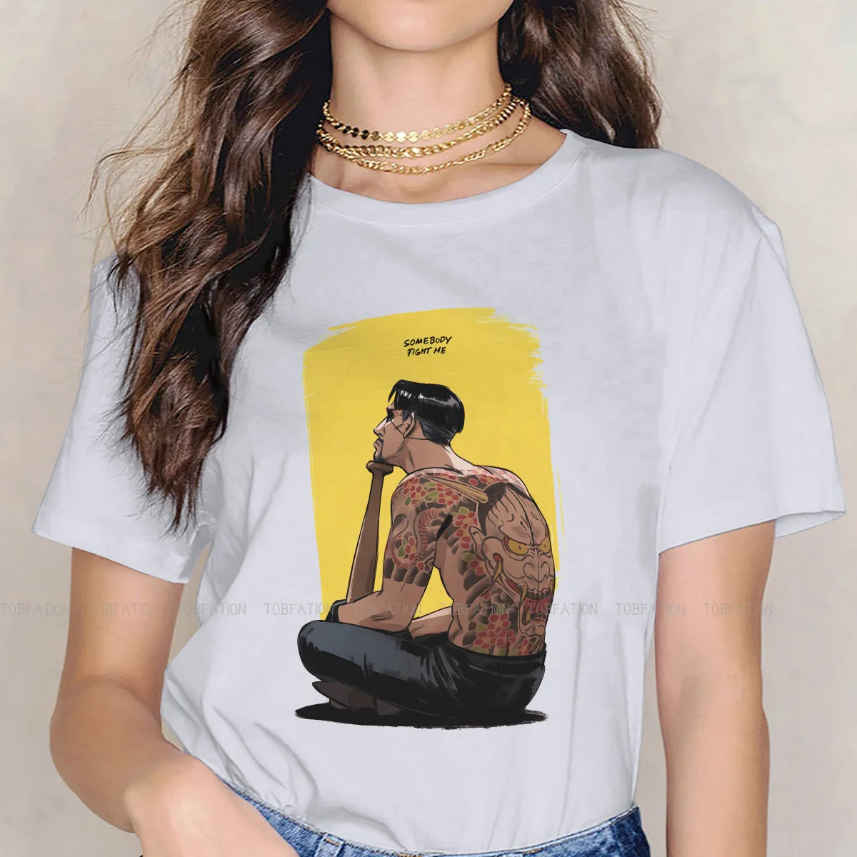 

Yellow Women's TShirt Yakuza Kiwami Majima Yumi Game Girls Basic Tops O-neck Female T Shirt Funny Fashion Gift 5XL