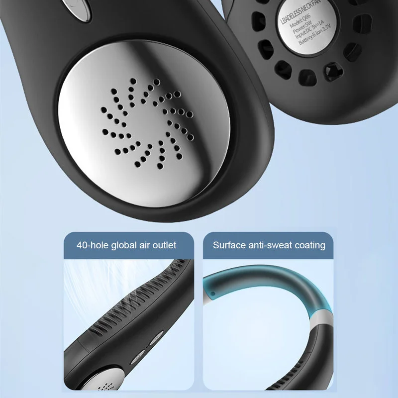 

Usb Silent Hanging Neck Fan Folds Long-lasting Battery Life, Dust-proof Silicone Does Not Wrap Hair, Sports Leafless Fan