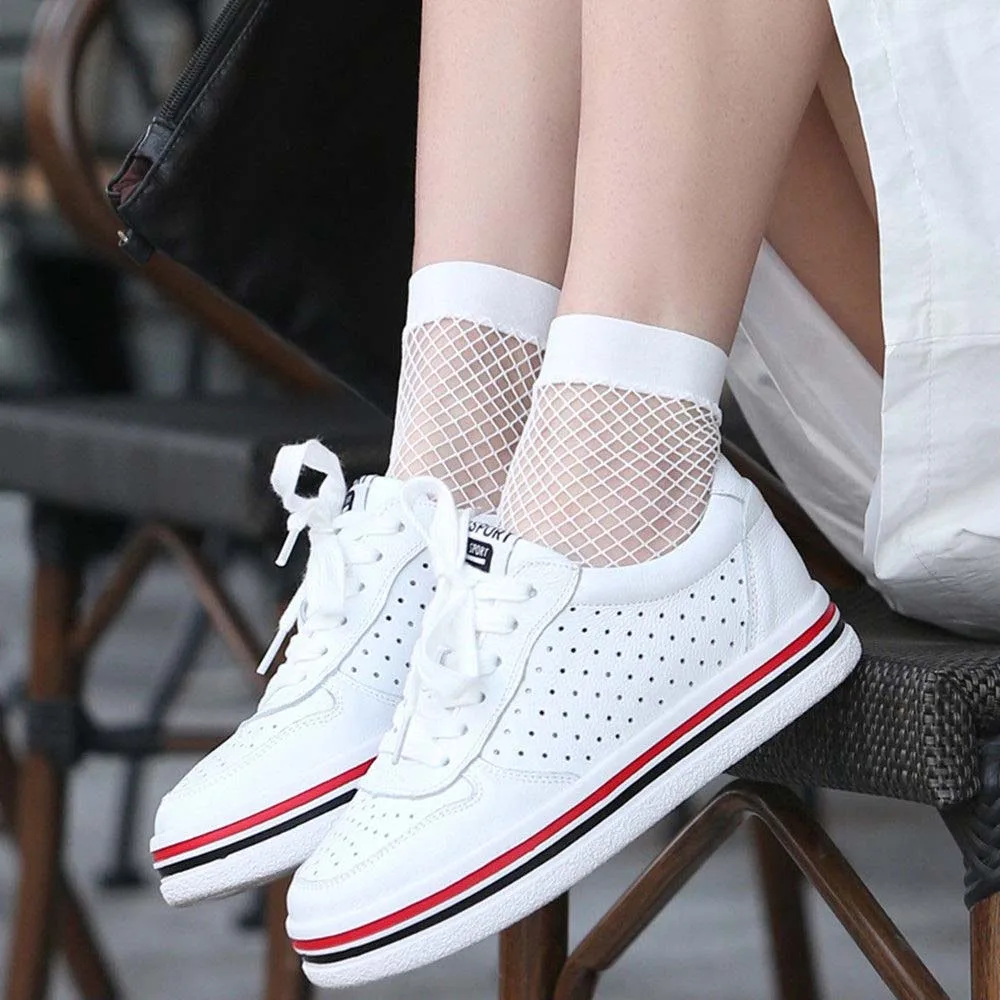 New 1Pair White Hollow Fish Net Sock Lady Girl Short Ankle High Mesh Lace Soild Women's 2021 New Fashion Nylon Spandex Material