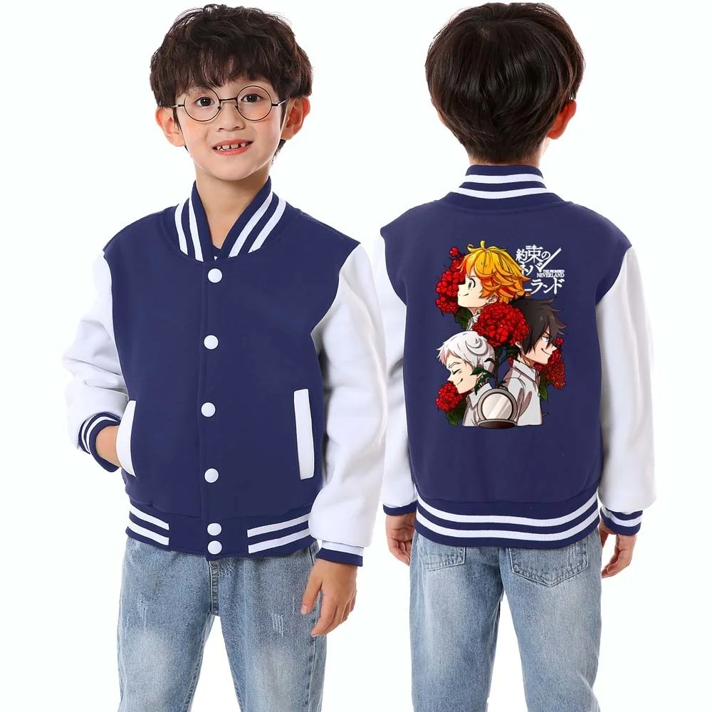 

The Promised Neverland Baseball Jackets Kids Boys Girls Cardigan Casual Sweatshirts Solid Children Sportswear Pockets Coat 2021