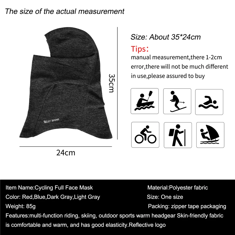 

WEST BIKING Winter Sport Cycling Cap Bike Full Face Mask Neck Warmer Men Women Scarf Ski Bicycle Motocycle Fleece Head Cap Hat