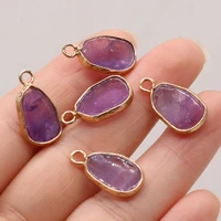 natural amethyst pendant charms oval gilt edge necklace pendant for jewelry making diy necklace earrings accessories 10x20mm