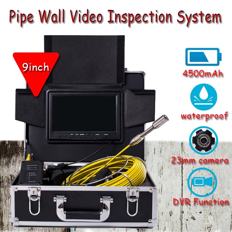 9inch LCD Monitor Pipe Wall Video Inspection System DVR Function With 8GB Card 23mm HD Pipeline Camera 20m Cable Reel | Безопасность и