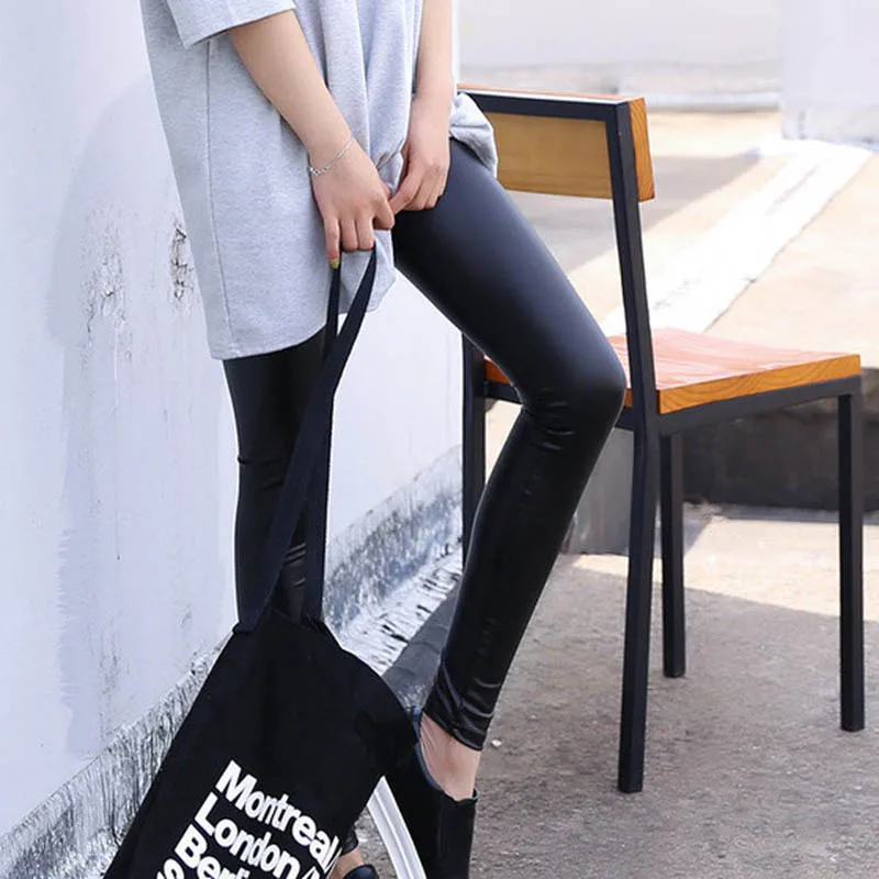 

S-XL High Waist Faux Leather 2021 Fashion Sexy Thin Black Women Leggings Stretchy Push Up Leggings Size