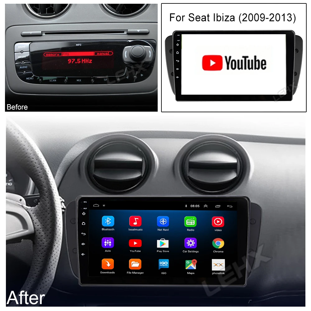 Автомагнитола LEHX 2 Гб ОЗУ Android 9 0 мультимедийный видеоплеер для Seat Ibiza 6j 2009 2013