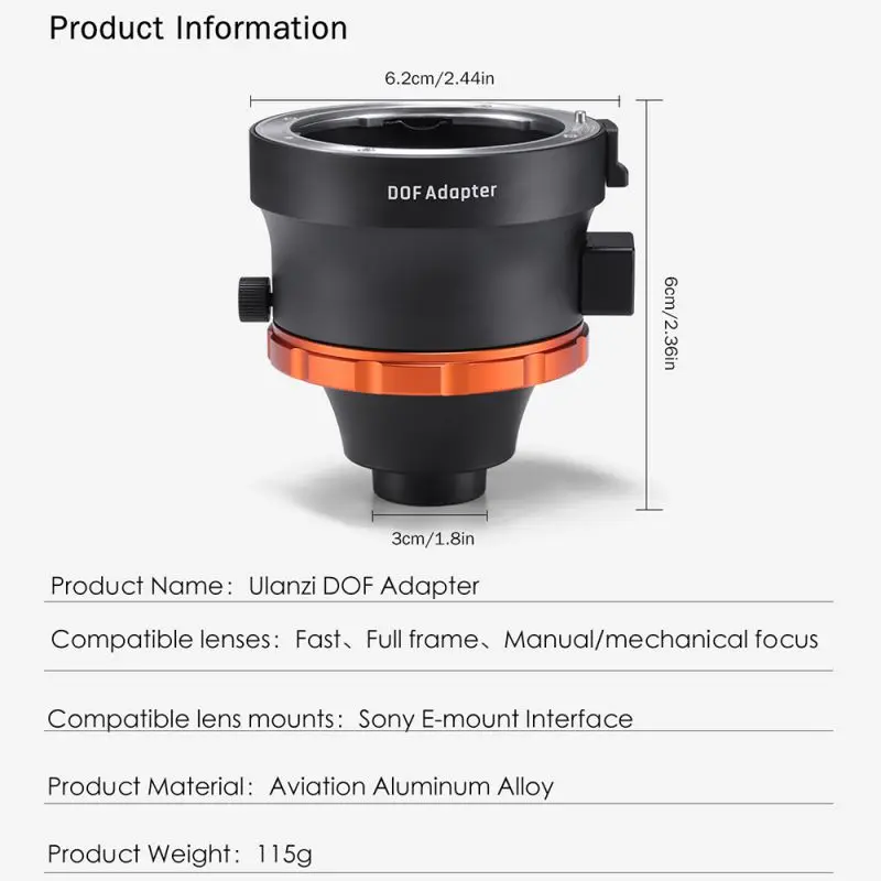 Адаптер Ulanzi DOF E Mount Full Frame camera Lens Adapter для смартфона SLR/DSLR и объектива камеры
