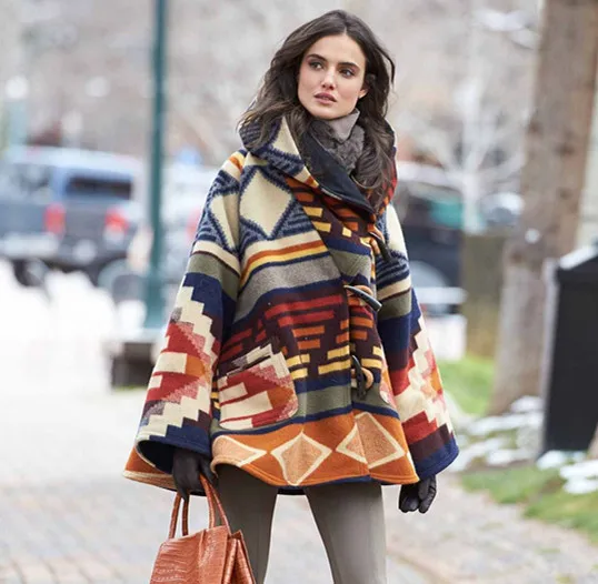 

Женское шерстяное пальто с капюшоном, новое пальто с длинным рукавом и принтом в европейском и американском стиле на осень и зиму, 2021