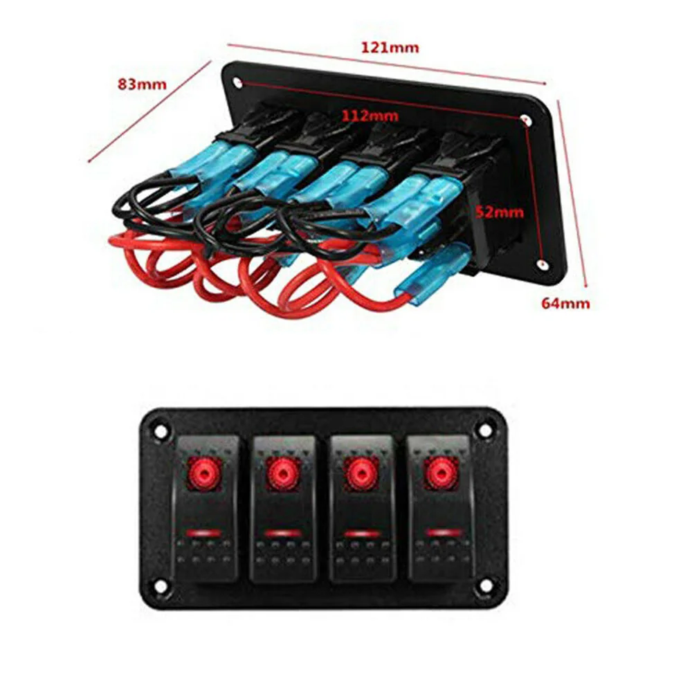 12-14 в 4 Gang Rocker Switch панель автоматический выключатель красный светодиодный RV +