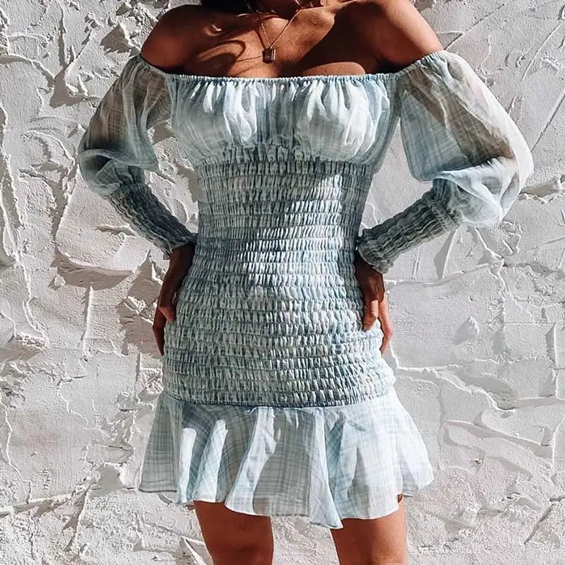 Женское вечернее платье с открытыми плечами Boho inspired Летнее мини оборками и