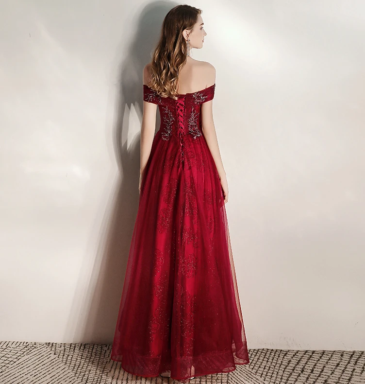 SSYFashion Новое торжественное платье женское элегантное банкетное бордовое с
