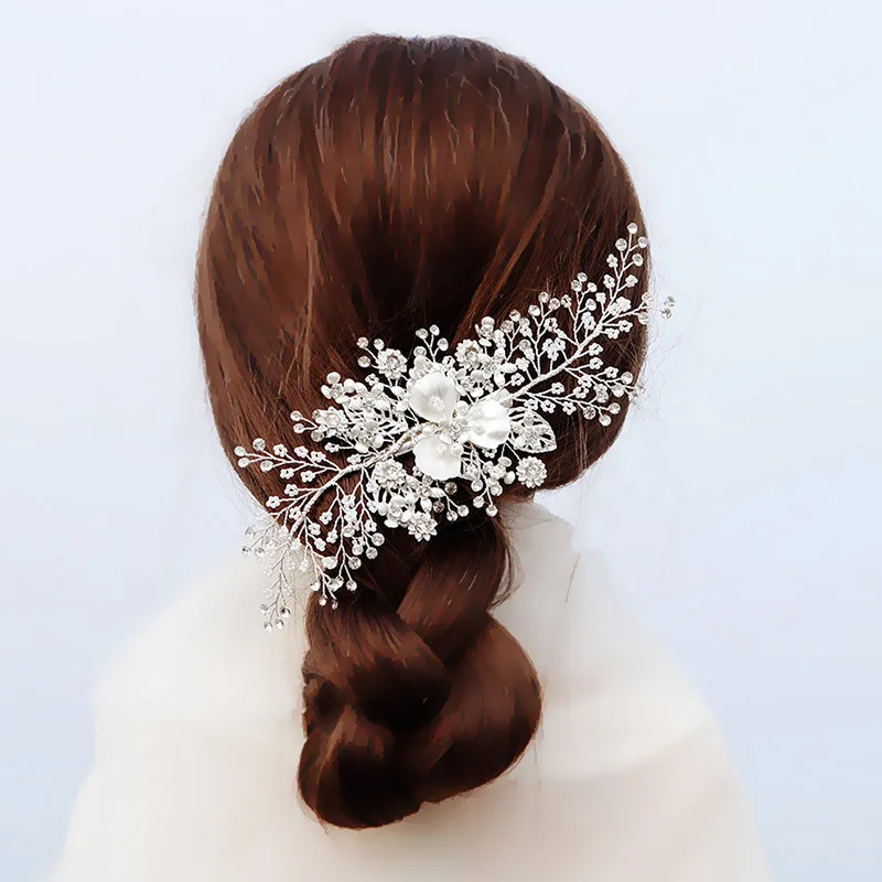 Новинка Нежный белый цветочный лист FORSEVEN с жемчужинами регулируемый зажим