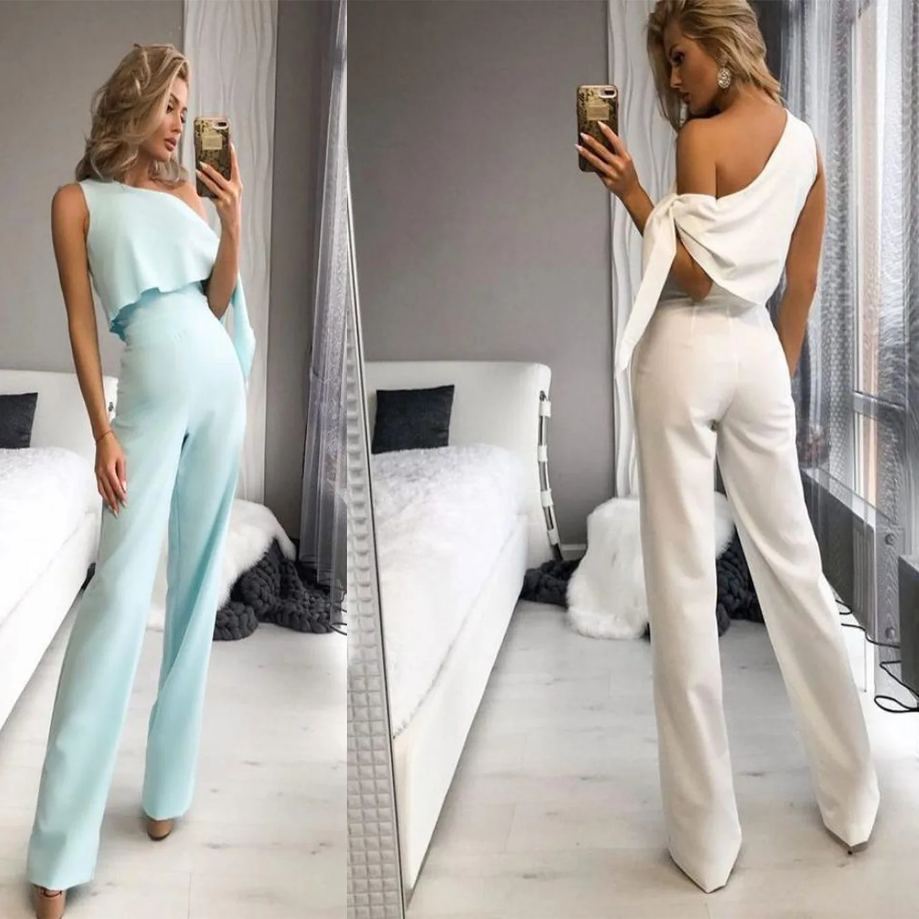 

Rocwickline New Autumn & Winter Women's Jumpsuits Sexy & Club Solid One-Shoulder Elegant Ruffles Formal Vintage Draped Jumpsuits