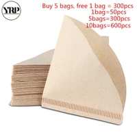 yrp50pcs v60 coffee filter papers unbleached original wooden drip paper cone shape espresso coffee brew kitchen accessories tool