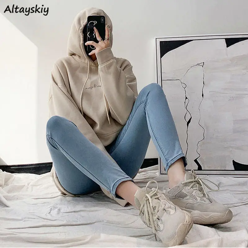 

Jeans Women Skinny Spring Mujer Casual All-match Korean Style Students Pure Color Female Trousers Trendy Hipster Simple Stretchy