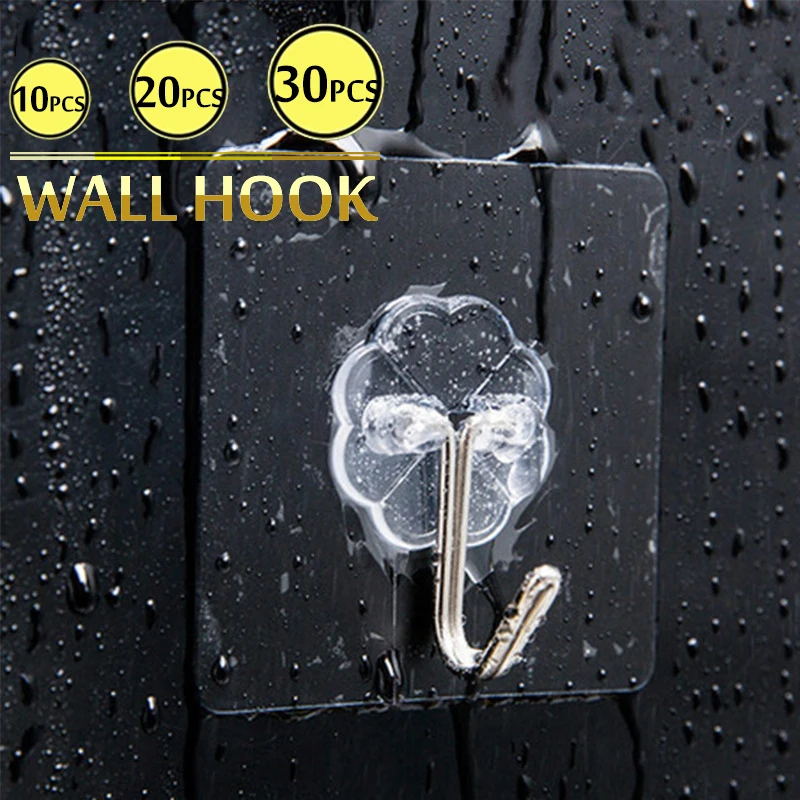 

10/20Pcs Transparent Wall Hooks Self Adhesive Waterproof Hook Hanger Strong Suction Heavy Load Rack for Kitchen Bathroom
