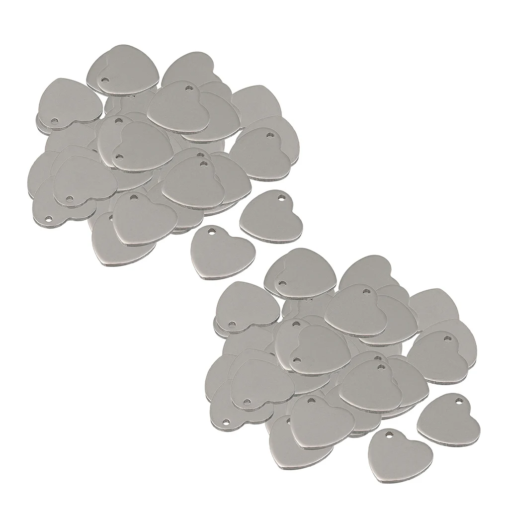 100 шт. серебристый оттенок пустые штамповочные бирки из нержавеющей стали Сердце