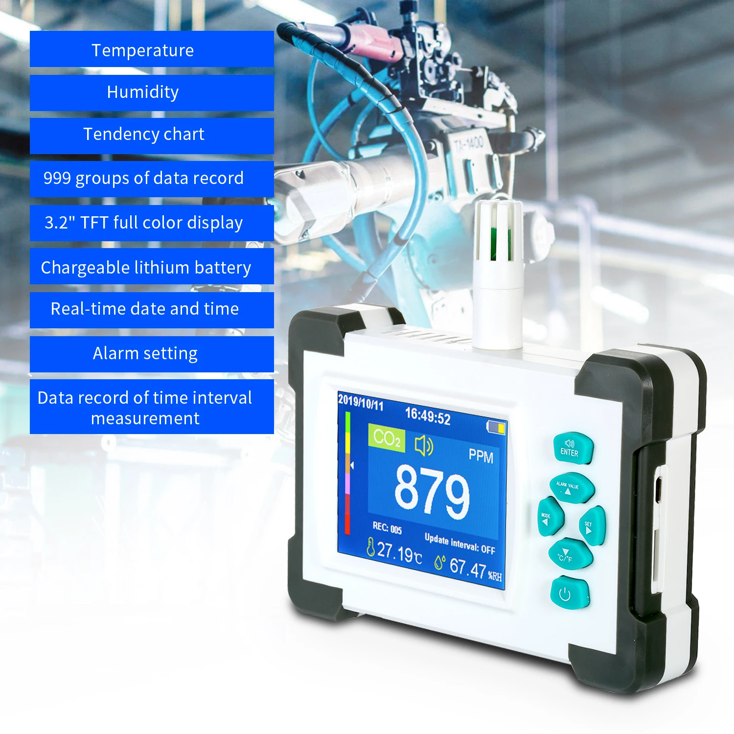 

Air Quality Tester Carbon Dioxide Detector with Rechargeable Battery CO2 Meter Tester for Carbon Dioxide Air Quality Detector