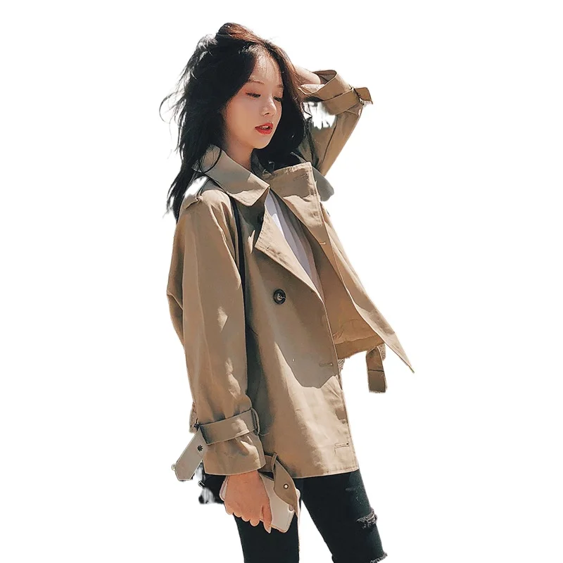 

Однотонная короткая куртка для осени и весны 2021 Новинка Корейская Милая ветровка свободного покроя универсальная ветровка высшего качеств...