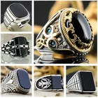 Женское кольцо из смолы в стиле ретро, черное квадратное кольцо с кристаллами, мужское кольцо на палец с животным, двойной головой, Орлом, геометрическим рисунком для вечерние