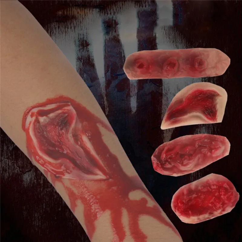 

Temporary Tattoo Stickers Makeup Props Halloween Masquerade Prank Horror Realistic Fake Bloody Wound Stitch Scar Scab Waterproof