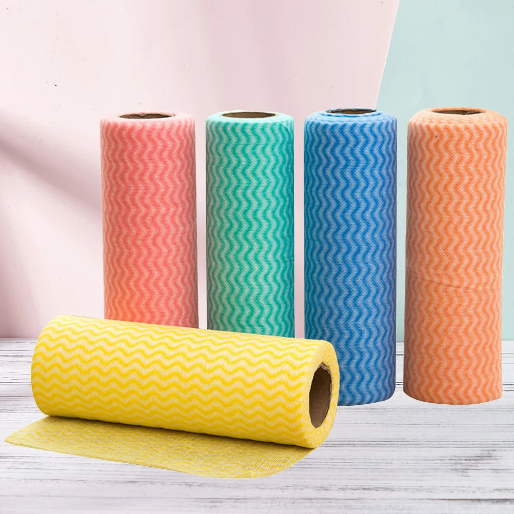

5pcs Disposable Reusable Cleaning Towels Dish Cloth Dish Towels Handy Cleaning Wipes Rolls (Random 2 Color or More)