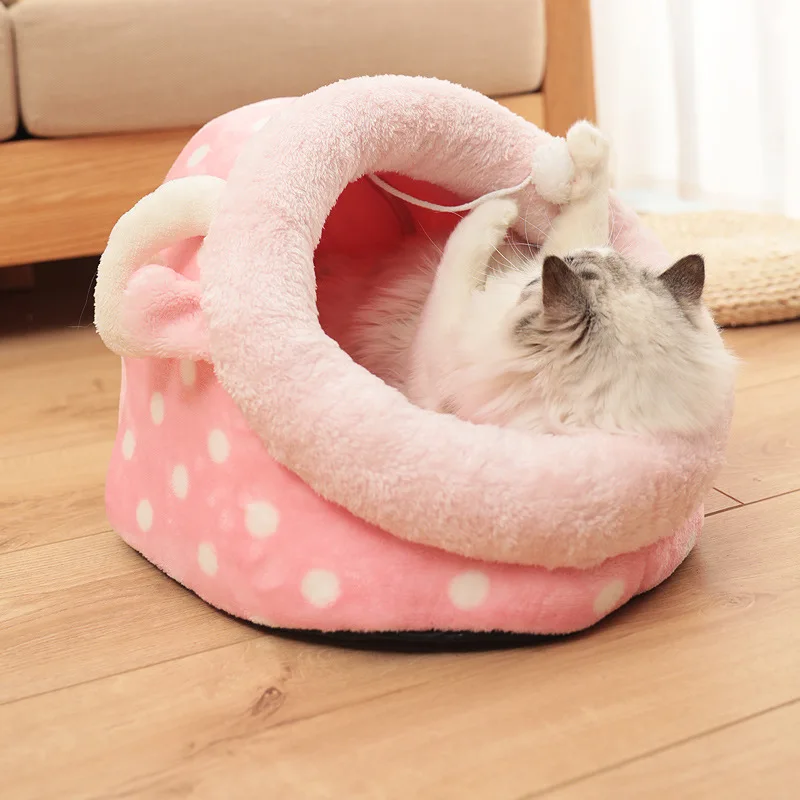 Домашняя кровать для кошек домик котят теплые маленькие собаки гнездо кошачья