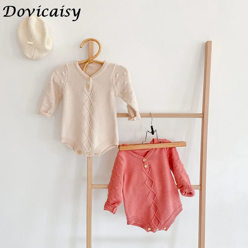 

2020 Autumn Winter Newborn Boys Girls polk dot Jumpsuits Clothes Baby Knit Rompers Knitted Long Sleeve Children Rompers