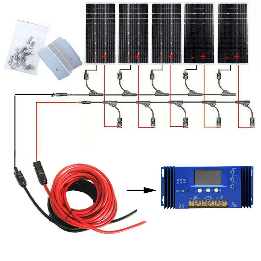 500w solar system ECOWORTHY солнечная панель 100 Вт 200 Вт 300 Вт 400 Вт 500 Вт комплект солнечных модулей 12 В 24 В вне сети для дома RV автомобиля кемпинга на открытом воздухе - Цвет: 500w solar system