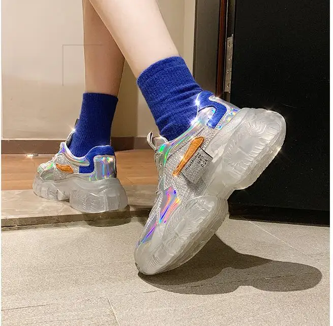 Мужские прозрачные кроссовки Harajuku женская прозрачная обувь на платформе повседневная обувь с лазером блестящая беговая Обувь