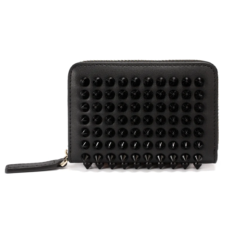 Black Card Holder CAJIFUCO Леопардовый кошелек на молнии с заклепками для карт Porte Carte Spike, кредитный держатель для карт, кошелек для монет из натуральной кожи с заклепками, Portefeuille - Цвет: Black Card Holder